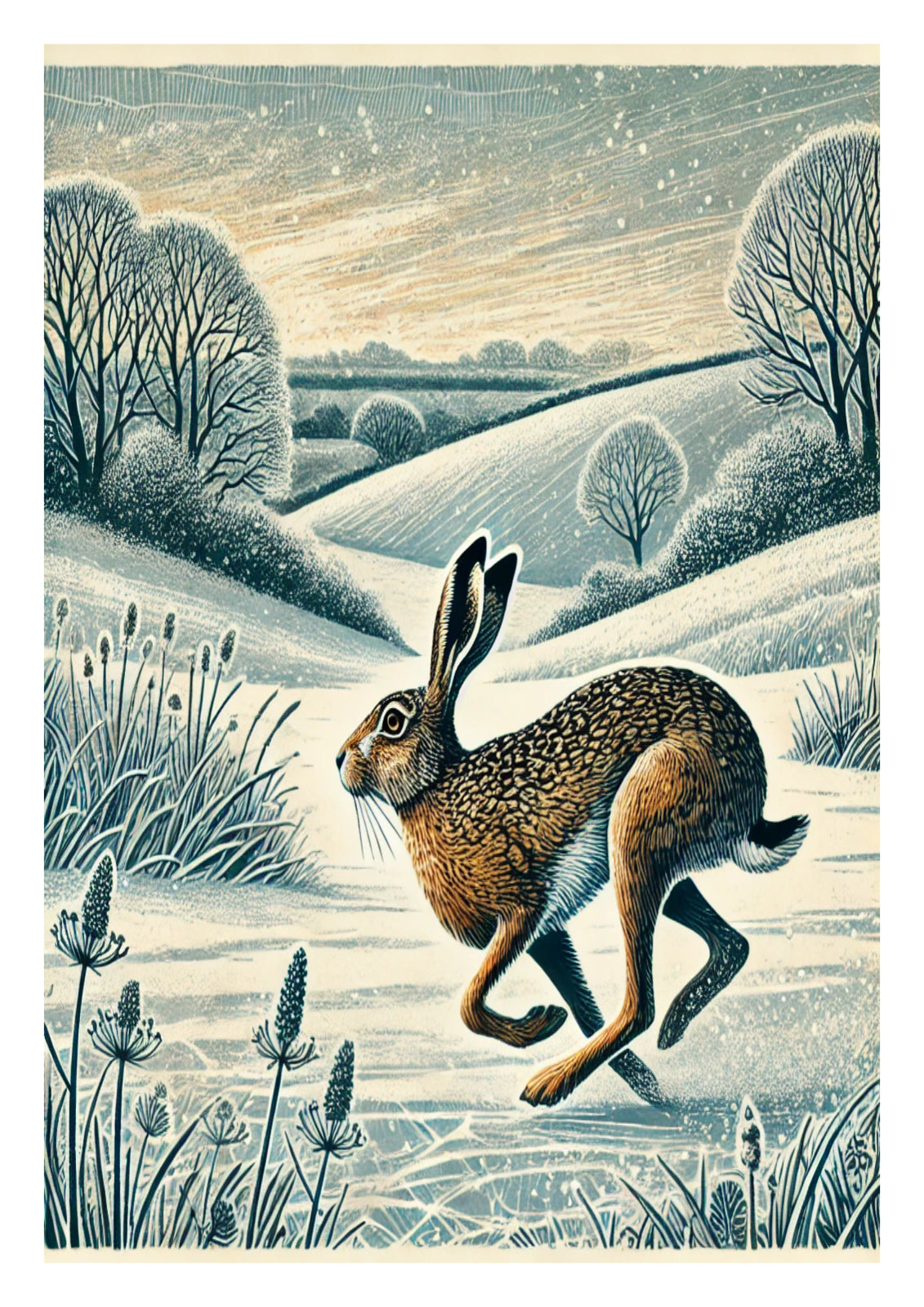 Brown Hare in Winter Snow
