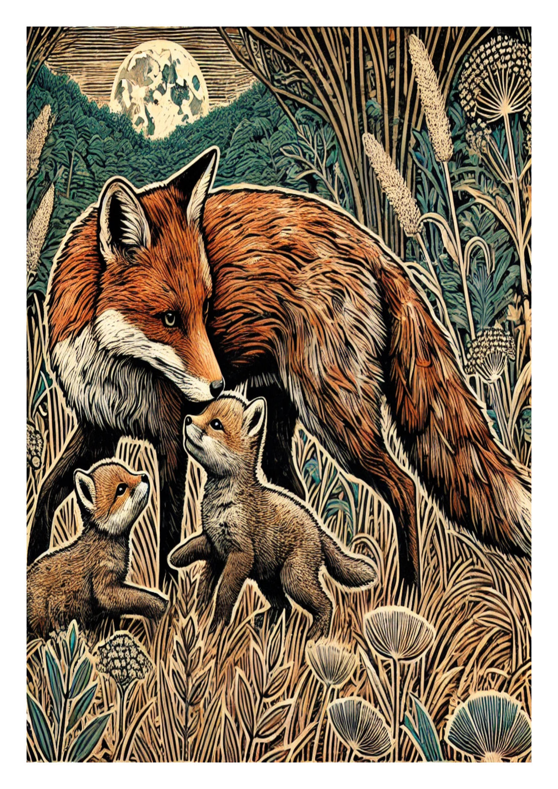 Fox Vixen with Cubs