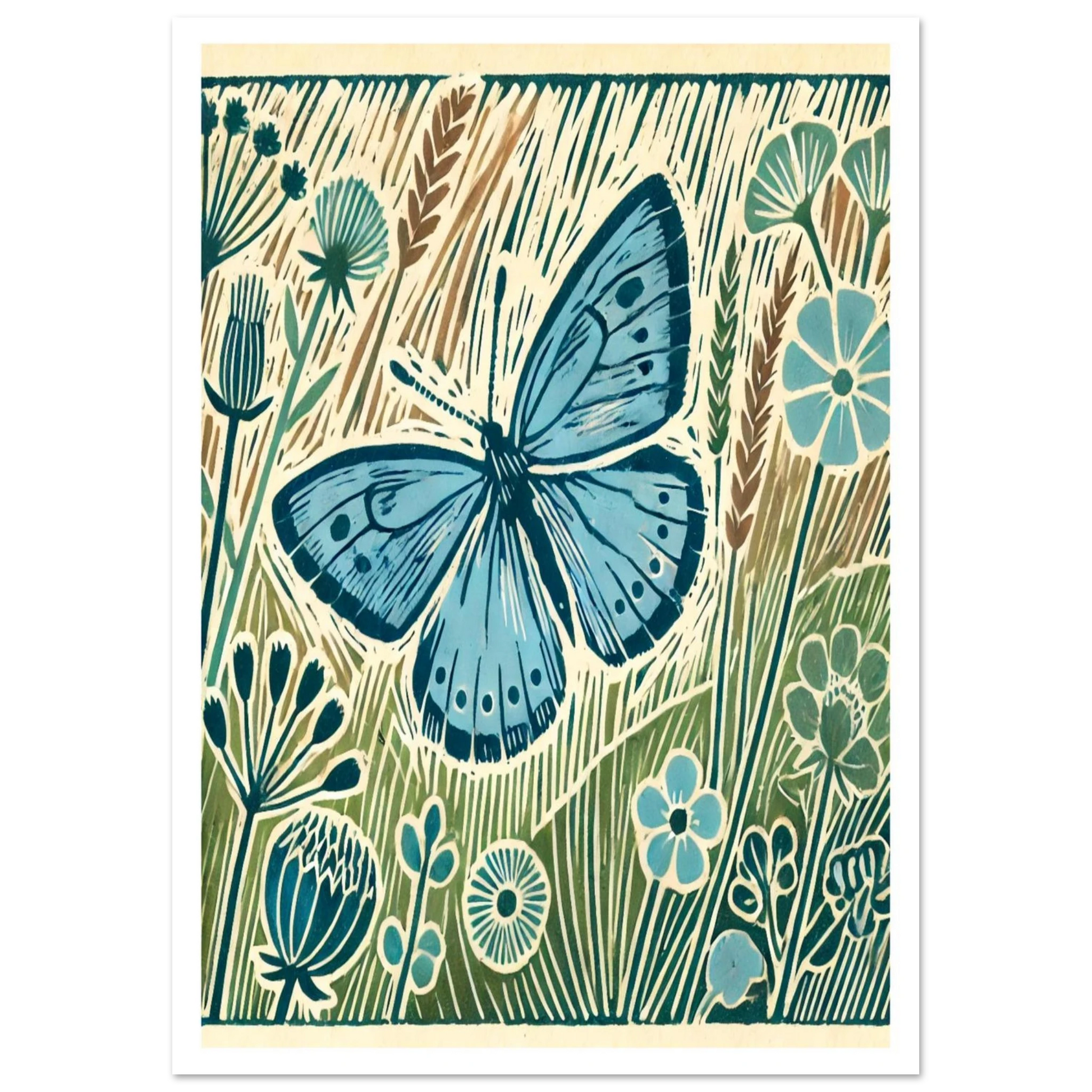 This artwork captures the fragile beauty of the Meadow Blue Butterfly, resting lightly in a summer meadow. With soft blue tones and delicate floral detail,