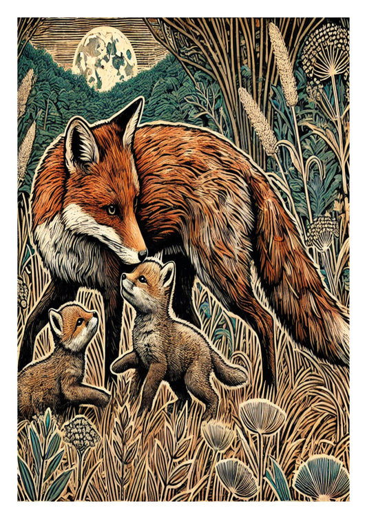 Fox Vixen with Cubs