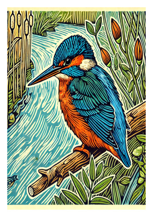 Kingfisher on Branch by River