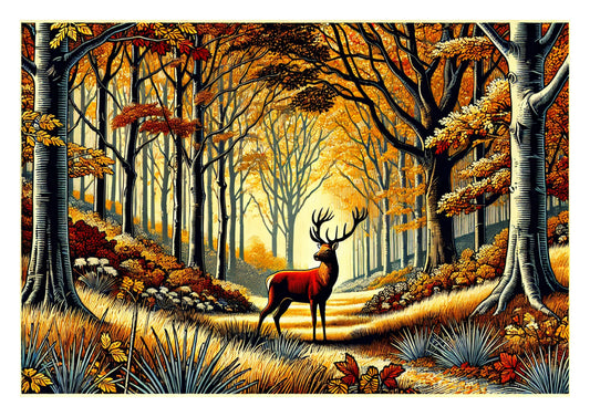 Red Deer in Autumn Forest